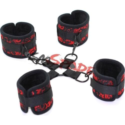Smspade Floral Cloth Bondage Underbed Bedroom Restraint cuffs With Cross Buckle Hog Tie Kit Role Play New