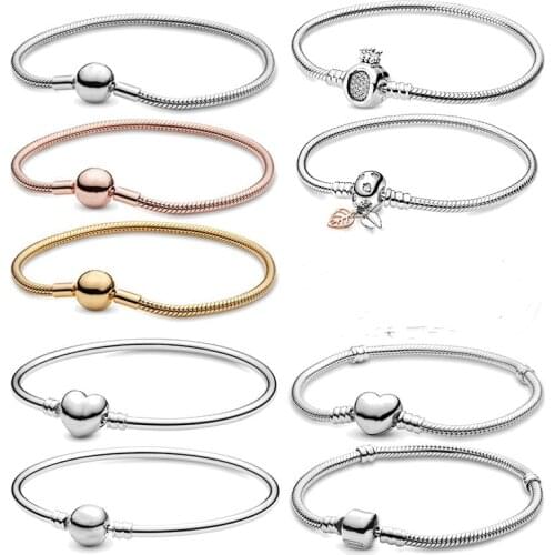 925 Sterling Silver Bracelet Minnie Shimmering Portrait Clasp Snake Chain Bangle Fit pandora Bead Charm Diy Fashion Jewelry