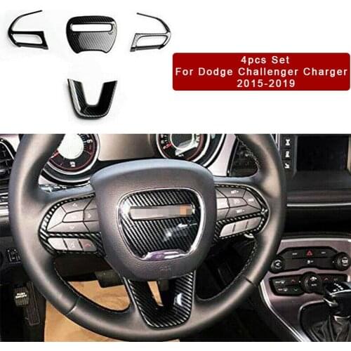 Carbon Fiber Car Steering Wheel Decoration Cover Trim Frame Sticker For Dodge Challenger Charger 2015+ Interior Accessories
