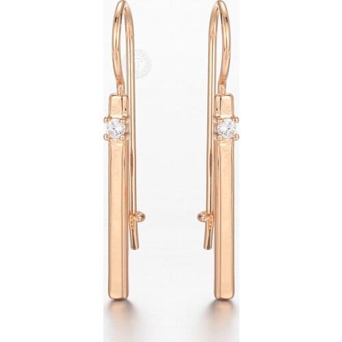 Long Stick Drop Earrings for Women 585 Rose Gold Clear Cubic Zircon Girls Fashion Ear Jewelry Gifts Wedding LGE318