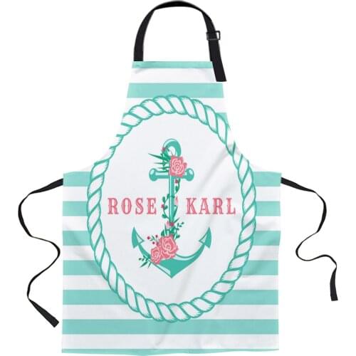 Anchor Striped Flowers Apron Woman Adult Bibs Home Cooking Baking Coffee Shop Cleaning Canvas Aprons Kitchen Accessory