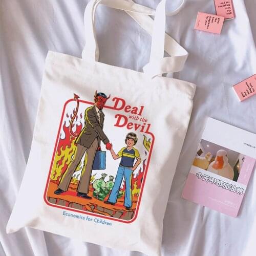 Female Art Shoulder Canvas Bag Duel with the Devil Harajukus Unofficial Oilcloth Bags Printed with Womens Wentag Letters
