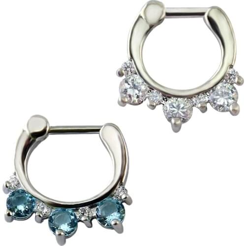 Punk Fashion Indian Septum Jewelry Stainless Steel Septum Piercing Ring 7 Shining Zirconia Hoop Nose Rings For Women Accessories