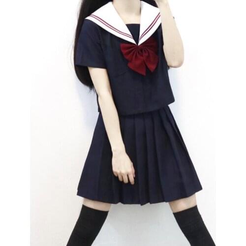 RED 2 LINES SHORT SLEEVE Japanese JK Sets Navy Sailor School Uniform Girls School Uniform Cosplay Japanese School UNIFORM JKX127