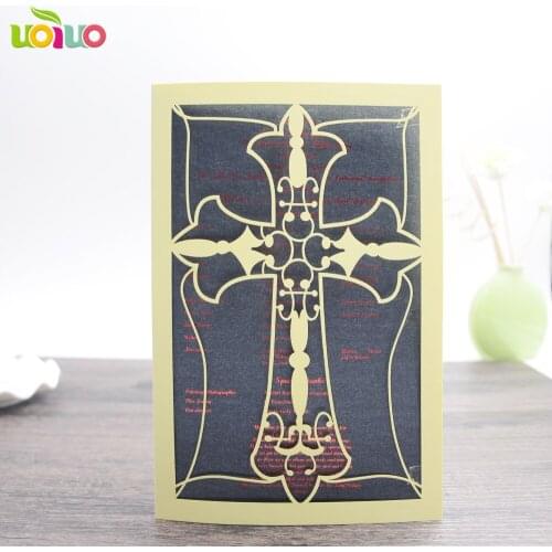 Cross Design Birthday Cards laser cut pearl paper wedding invitation cards hot foiling gold or silver color insert card