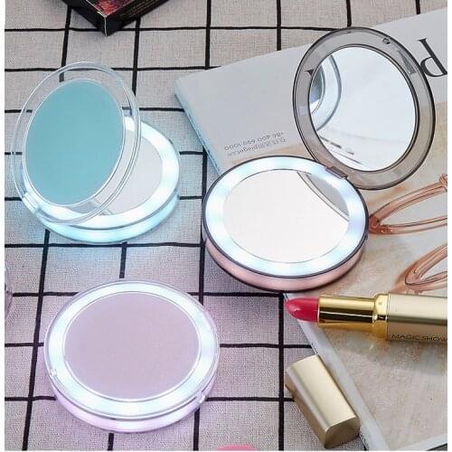 Led Makeup Mirror light Mini Mirror Vanity 1X 3X Magnifying Spiegel Compact Hand Held Folding Small Portable Pocket Mirror USB