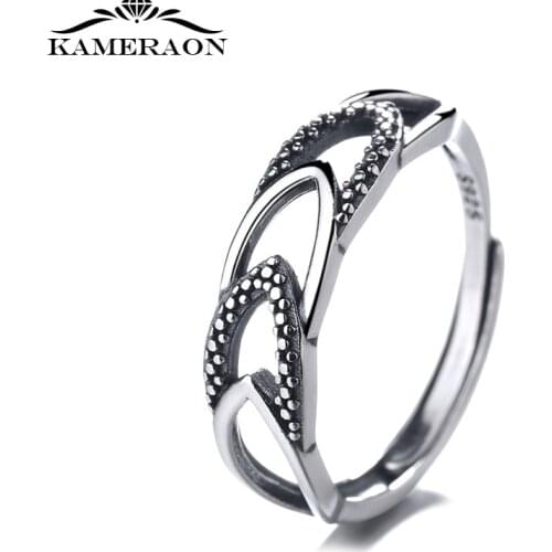 S925 Sterling Silver Fashion Geometric Hollow Ring INS Trendy Korean Punk Style Index Finger Ring for Female Girls Party Jewelry