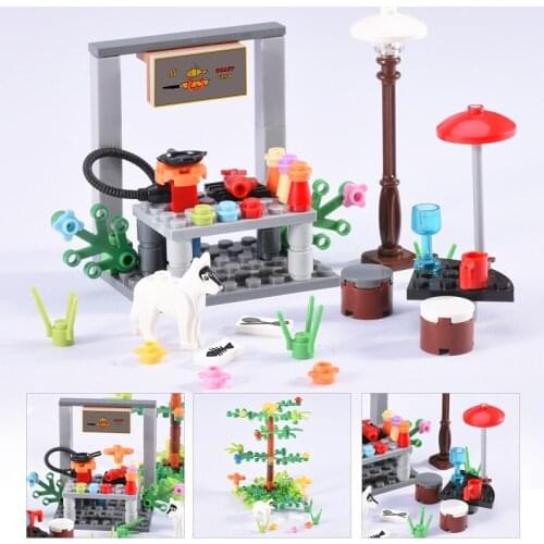 Moc Grilled Fish Stall Set Model Building Blocks Assembly Creative Bbq Booth Accessories Decoration Kids Toys Bricks