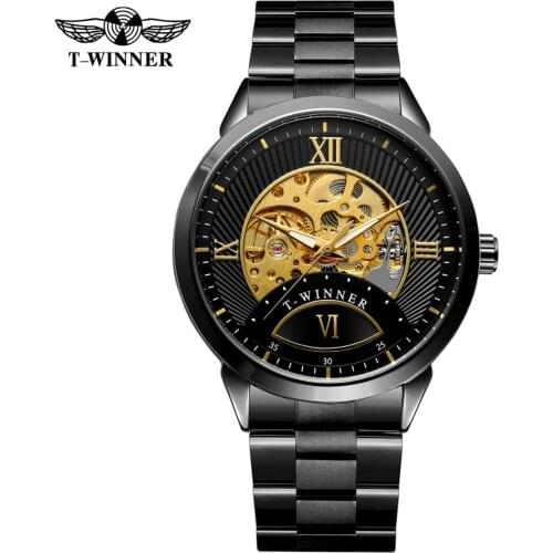 T-Winner Mens Fashion Branded Skeleton Automatic Movement Analogue Display Watch with Stainless Steel Bracelet WRG8183M4