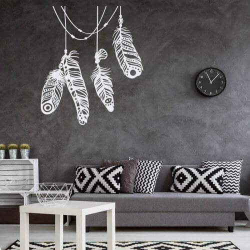 Feather Vinyl Wall Decals- Boho Wall Decor for Home- Bohemian Wall Decal Bedroom Feather Design Home Decoration DIY LR37