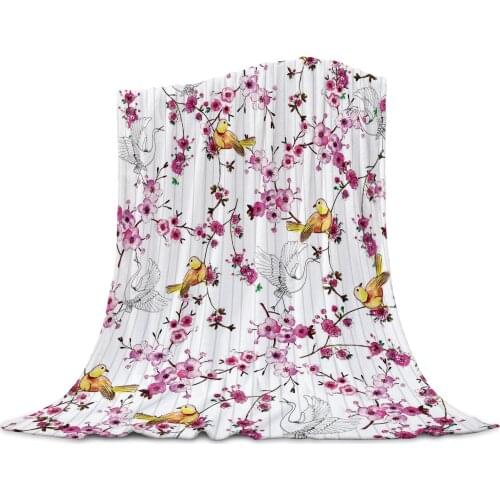 Flower Pattern Bird Crane Throw Blanket Portable Travel Soft Blanket Home Decor Microfiber Flannel Blankets for Beds