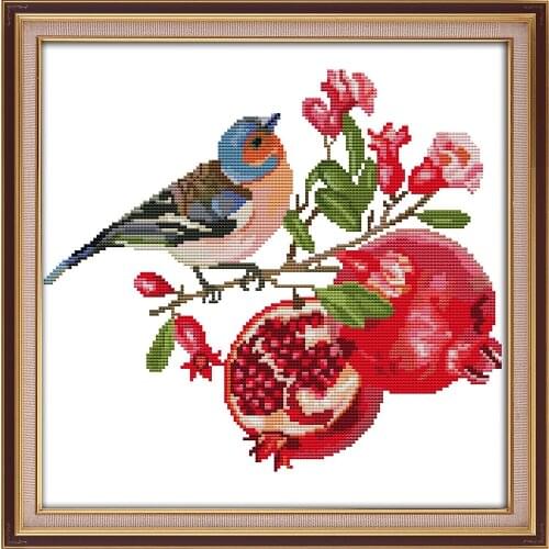 Bird and pomegranate cross stitch kit aida 14ct 11ct count printed canvas stitches embroidery DIY handmade needlework