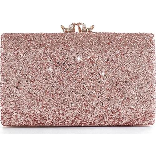 Pink Purse Sequined Clutch Bag Female Luxury Wedding Party Pearl Chain Handbag