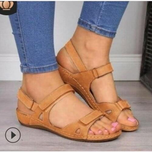 Large size 43 Roman sandals 2021 summer new thick bottom open toe Velcro breathable fish mouth comfortable flat slope heel