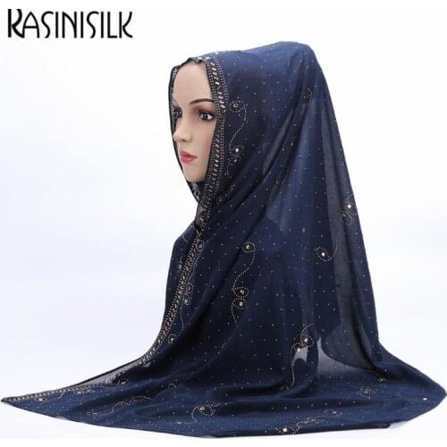 Luxury Rhinestone Bubble Chiffon Muslim Hijab Arab Womens Long Shawl Scarves Headband Islamic Turban Headwear Wrap High Quality