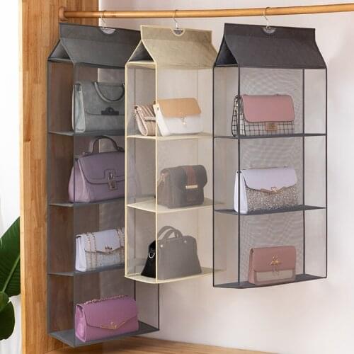 New 2/3/4 Pockets Hanging Handbag Organizer Wardrobe Closet Dust-proof Storage Bag Purse Big Handbag Tote Bag Clothes Organizer