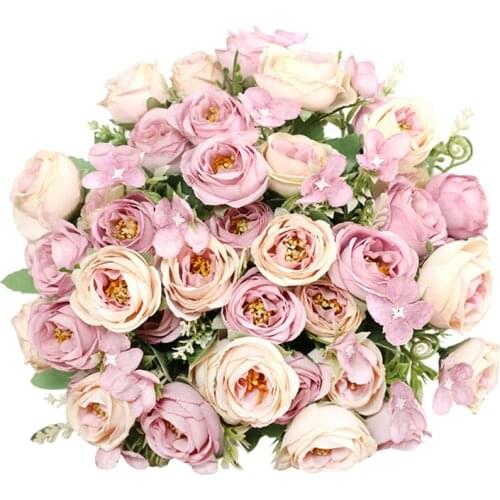 Bridal Bouquets Wedding Flowers 10 Heads Small Rose Artificial Flowers Peonies Silk Fake DIY Home Decoration Wedding Accessories
