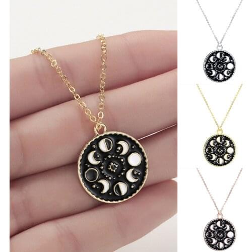 Luminous Enamel Moon Phase Pendant Necklace Galaxy Jewelry Moon Glow In The Dark