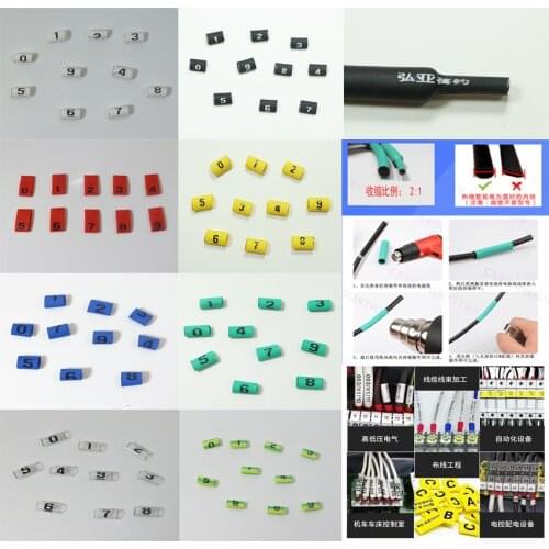 Heat shrink tubing cable marker full cut label Wire Number 0 to 9 1-16mm 8 Colore PVC insulation shrink ratio 2:1