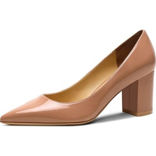 Autumn Square High Heels Pumps Full Genuine Leather Elegant Office Lady Pumps Sexy Pointed Toe Party Shoes Women Big Size M0088