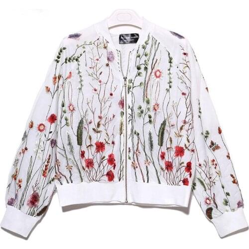 Urifens 2021 Spring Cardigan Round Neck Floral Embroidered Jacket Long Sleeve Gauze Patchwork Casual Women Basic Coats BJK02U