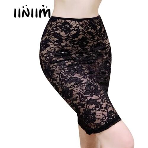 Womens See-through Skirts Flower Pattern Lace Elastic Waistband Skirt Underskirt Ladies Flower Pattern Skirts Party Club Wear