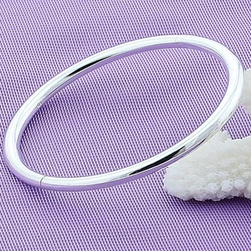 925 Sterling Silver Jewelry Bracelet Bangle For Women Silver Fashion Smooth Round Bangle