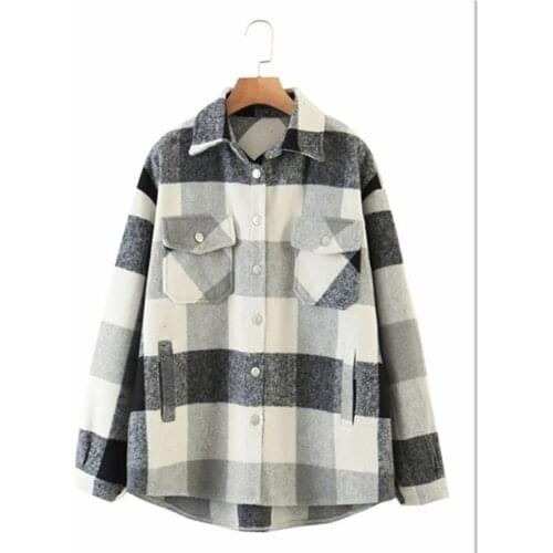 2020 Autumn Winter Women Blue plaid Long Coat Jacket Pocket Casual Warm Overcoat Fashion Outwear Tops Y493