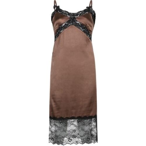 Summer new temperament lace edge stitching contrast color perspective sexy slim suspender dress