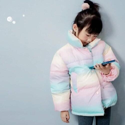 Toddler Girls Winter Jackets 2020 New Arrival Baby Fashion Zipper Cotton Coats Thicken Warm Rainbow Down Jacket for Girl 2-7 Y