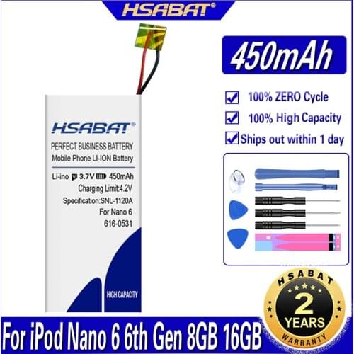 HSABAT 450mAh Battery for iPod Nano 6 6th Gen 8GB 16GB within tools