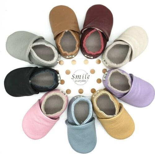 Solid Color Genuine Leather Baby Shoes Cow Leather Baby Slippers For Boys Girls First Walking Shoes