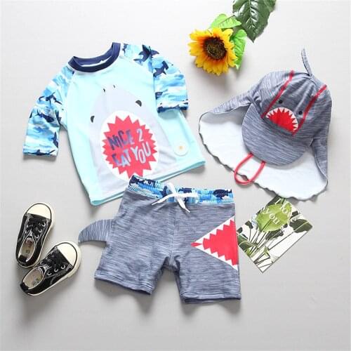 UPF50 Kids Swimsuit UV Swimsuits For Boys Long Sleeves Childrens Cartoon Swimming Suit Child Bathing Clothes Toddler Beachwear