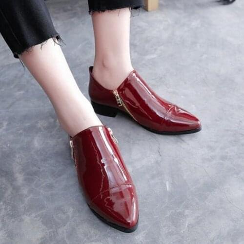 European and American Spring Autumn Patent Leather Thick-heeled Single Shoes All-match Womens Pointed Toe Shoes British Style