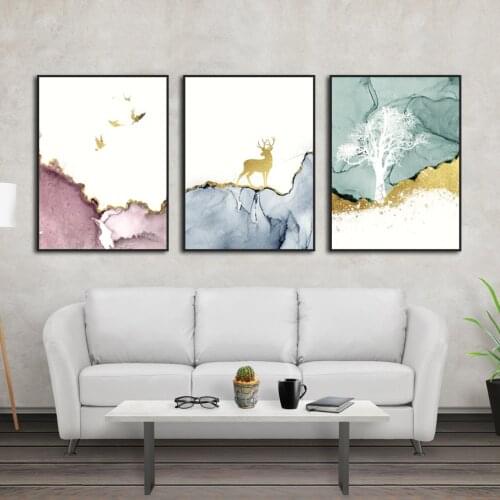 Chinese Ink And Wash Modern Gilt Art Abstract Watercolor Canvas Painting Posters On The Wall For Living Room Home Decoration