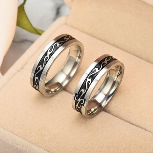 Classic Retro Dragon Pattern Silver Plated Rings Width 6mm Simple Stainless Steel Rings Trend Men Street Party Jewelry