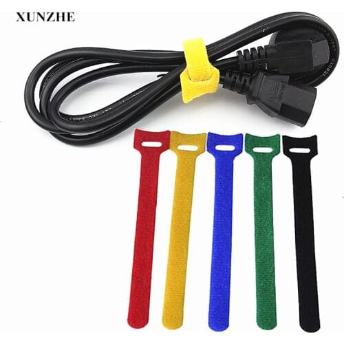 XUNZHE Sticking Tape 100Pcs Cable Ties with Eyelet Holes organizer wiring harness cord Magic self adhesive hook loop Fastener