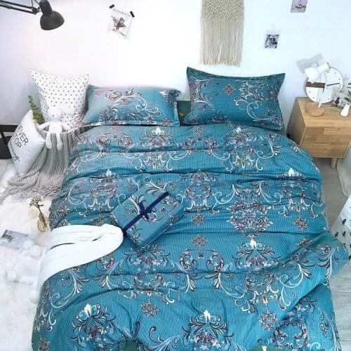 Sanding Bedding Set Silver trimmed flower Bed Set blue Duvet Cover Set Skirt lace Bed Sheet Pillowcases Queen size bed