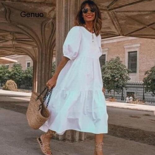 Summer Dress Vintage Sexy Lantern Sleeve Mid-Calf Dress Vonda Women' Sundress Casual Bohemian Beach Vestidos Plus Size