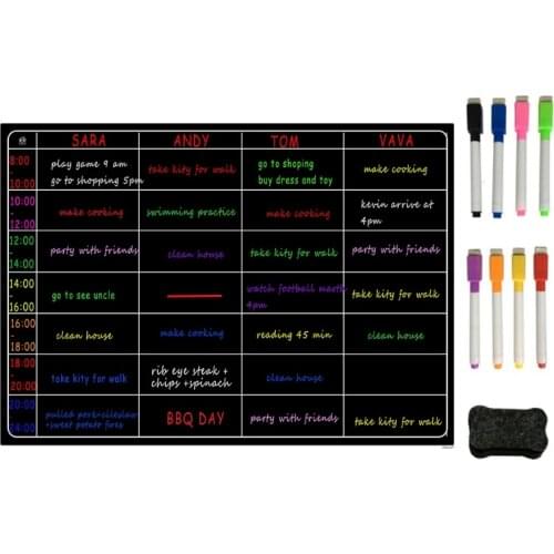 Magnetic Refrigerator Chalkboard Weekly Menu Meal Planner Grocery Shopping List Board with 8 Color Markers for Kitchen Fridge