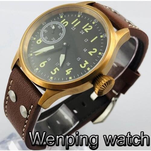 Corgeut 43mm Bronze Case Sapphire Glass Sterile Dial Luminous 17 Jewels Hand Winding 6497 movement Mens Top Classic Casual Watch