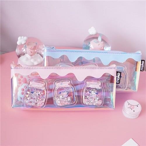 Kawaii Laser Milk Bottle Pencil Case Cute Laser Transparent Pen Bag Pencilcase Stationery Bag School Supply