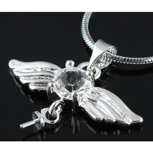 Silver Color Rhinestones Angel Wing Pendant Women Necklace Charms For Jewelry Making Diy Jewelry Accessories