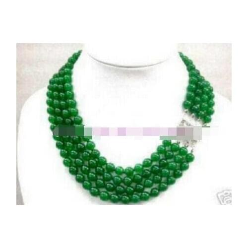 Stunning pretty 4 rows 8mm natural green jade round beads necklace 17-20"AAA