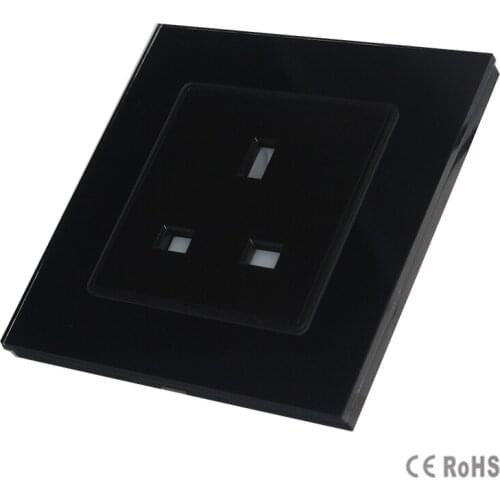 Manufacture , Black Crystal Glass Panel, New UK Standard Socket , Wall Outlet /Plug Socket GB-C7C1UK-1
