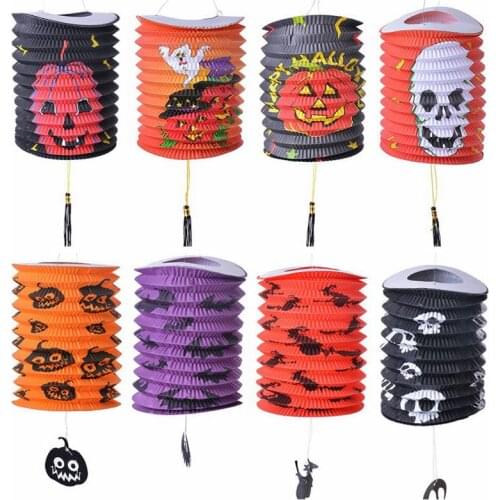 Halloween Props Paper Hanging Lantern Pumpkin Hallowmas Party Decoration Accessories For Door Window DIY Kids Toys Gift