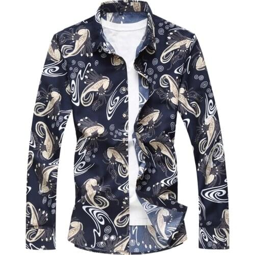 Shirt Men Long Sleeve High Quality 2021 New Fashion Floral Spring Autumn Casual Shirts Clothes