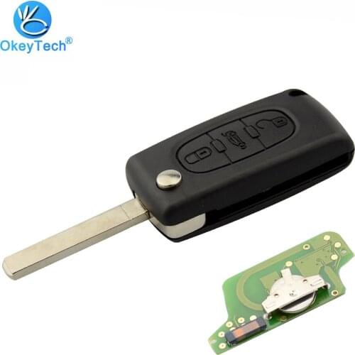 OkeyTech CE0523 3 Button Flip Folding 433Mhz ID46 PCF7941 Chip VA2 No Groove Remote Key For Peugeot 207 307 Partner For Citroen