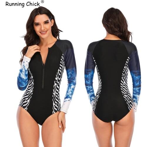 Printed Mosaic One-piece Long-sleeved Surfing Suit, Sunscreen Women, Diving Suit, Many Styles To Choose Swimsuit One Piece