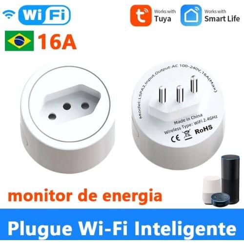 Tuya 16A Brazil Standard Smart Plug With Power Monitor Via Smart Life APP WiFi BR Smart Socket Works For Google Home Alexa New